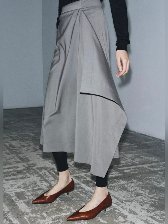 Zara Dresses & Skirts - 🩶 Zara Asymmetric 100% Wool Midi Skirt ZW Collection 🩶